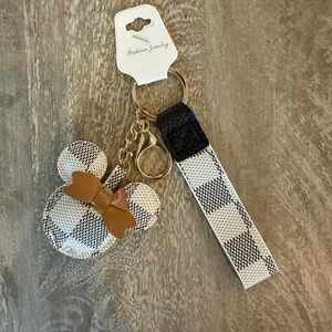 Party pack- Plaid Minnie Ear Keychain with Tan Bow - Set of 3